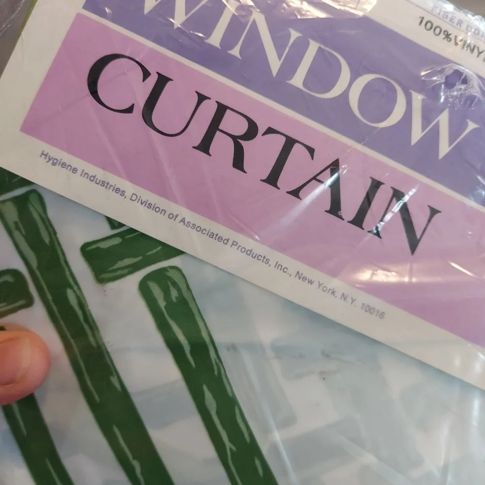 Vintage Berkeley Mandarin Bamboo Floral Vinyl Window Curtain Green Yellow 68x54